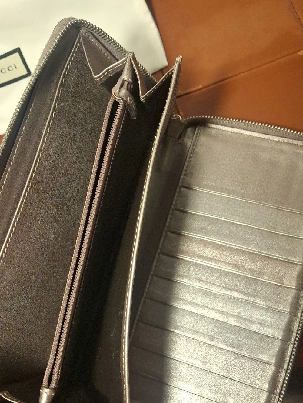 Gucci Metallic Taupe GG Zip Around Wallet - Metallic Beige - Picture 5 of 12